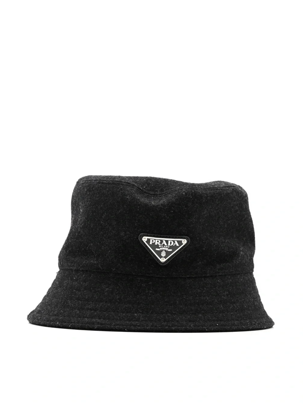 Authentic Prada Charcoal Gray Wool Bucket Hat with Triangle Logo